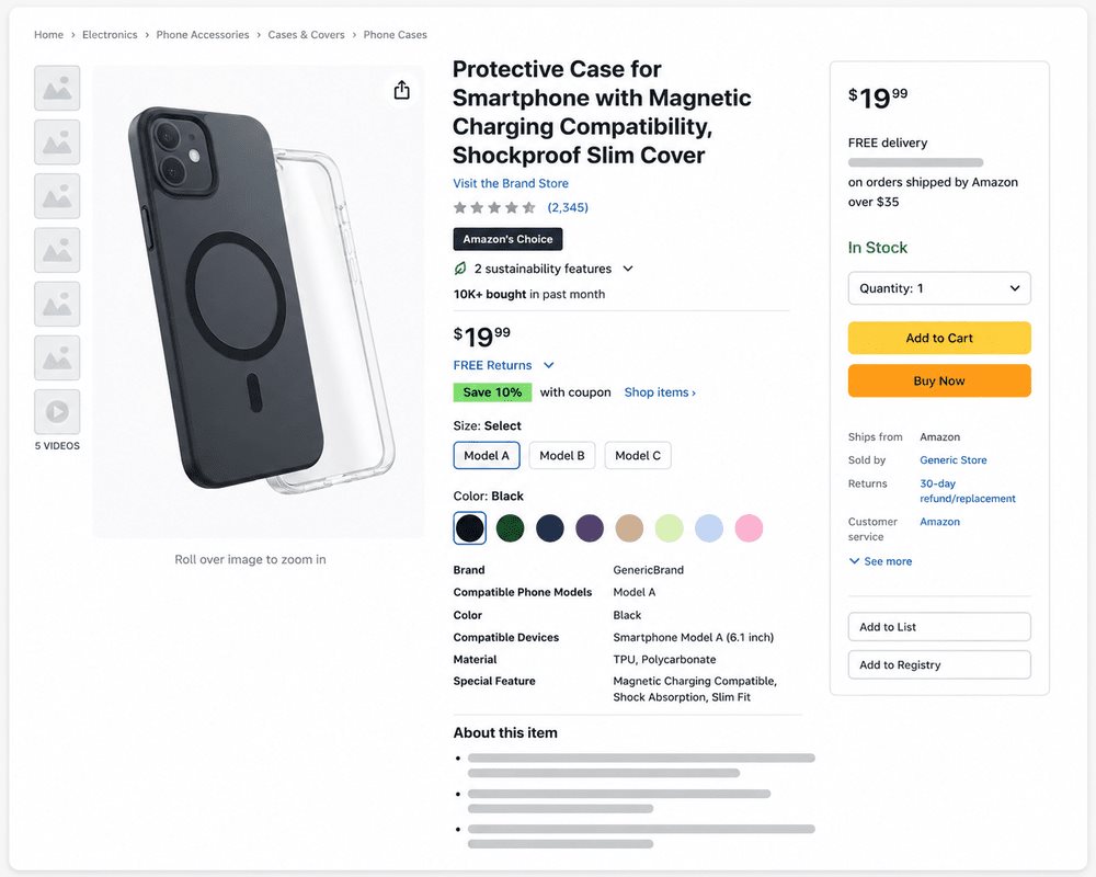 Example of an optimized Amazon product listing